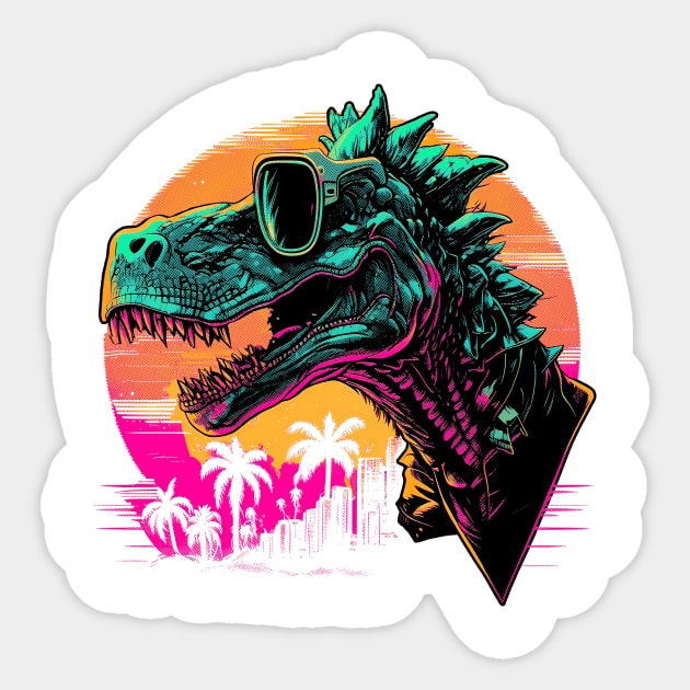 Retro Synthwave T-REX in Cool Sunglasses Sticker by DragonDream